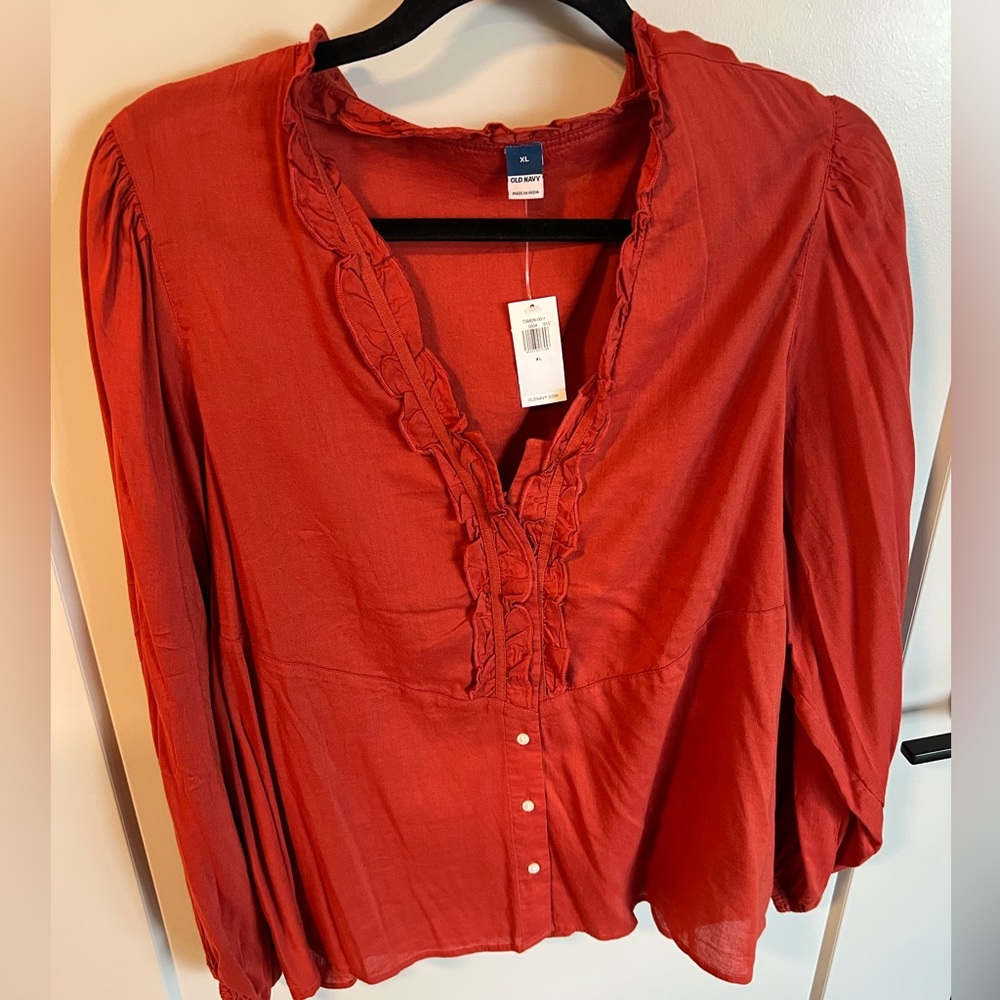 Old Navy, Orange/Red Long Sleeve Blouse